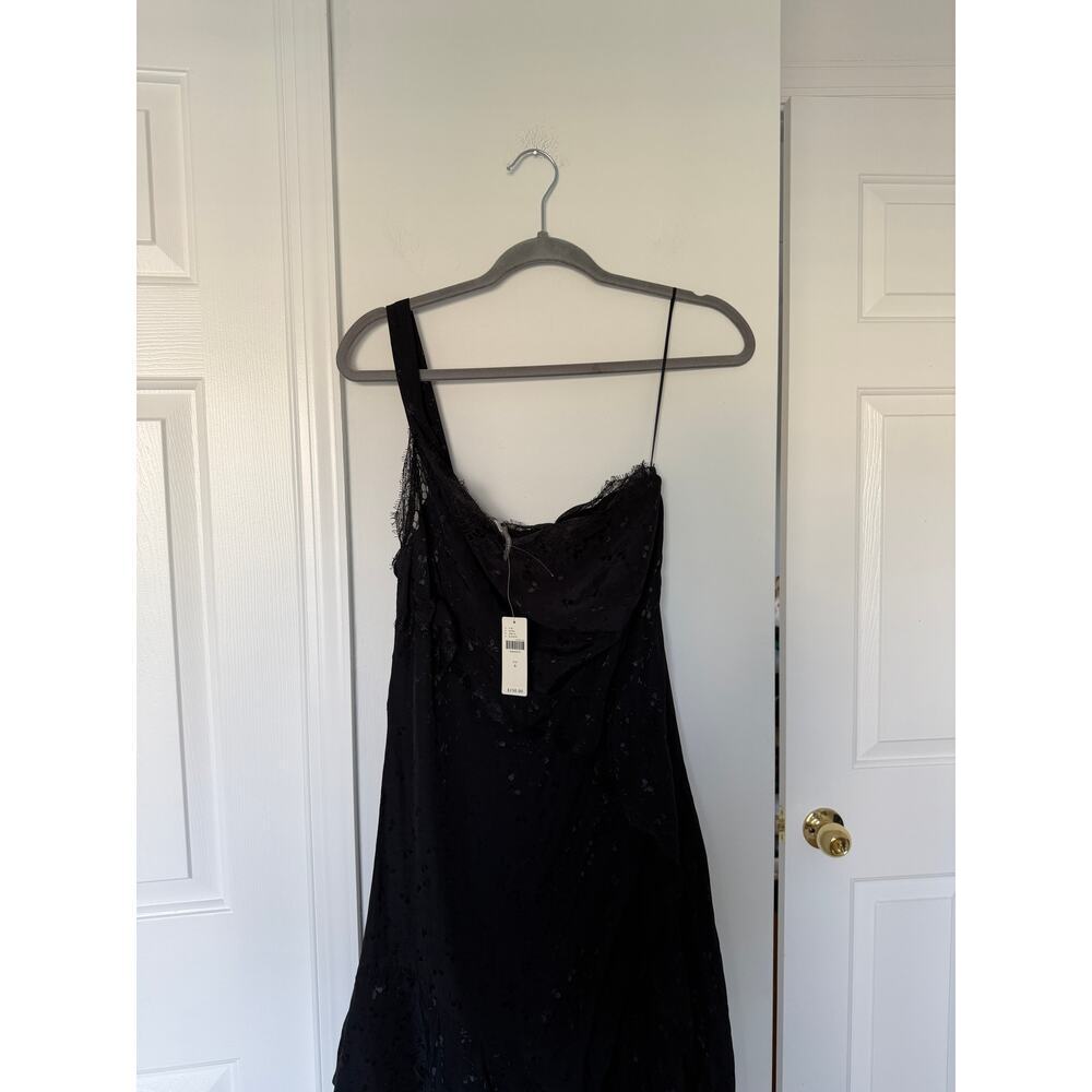 NWT Anthropologie One Shoulder Black Lace Asymmetrical Viscose Dress - Picture 5 of 7